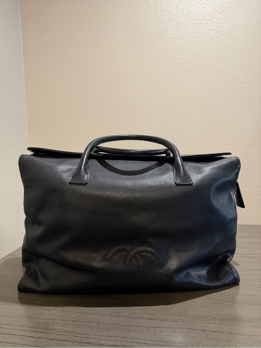 CHANEL 48H Black Leather Weekender Bag